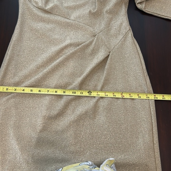 Lauren Ralph Lauren Gold Tone Sparkle Long Sleeve Cocktail Midi Dress Size 12 - Picture 16 of 17